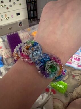 Kids Rainbow Stretch Loom Bracelet with Clear Accents